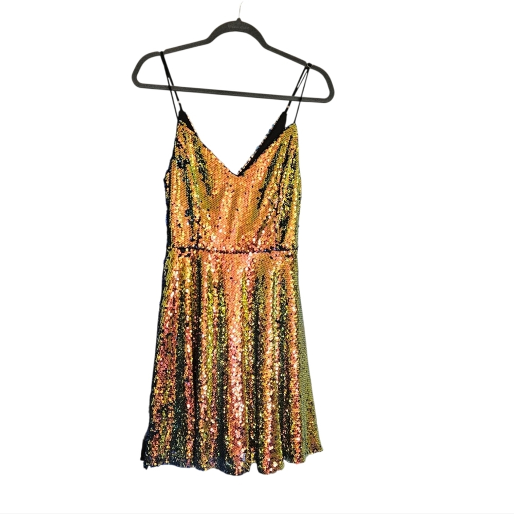 🔥Windsor Multicolor Sequin V-Neck Mini Dress Spaghetti Strap size Small - Picture 3 of 8